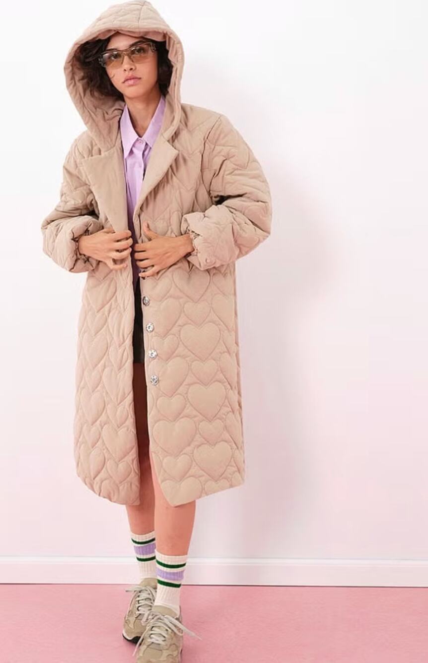 For Love & Lemons Brown Tan Embroidered Heart Long Blanket Coat Size XXS